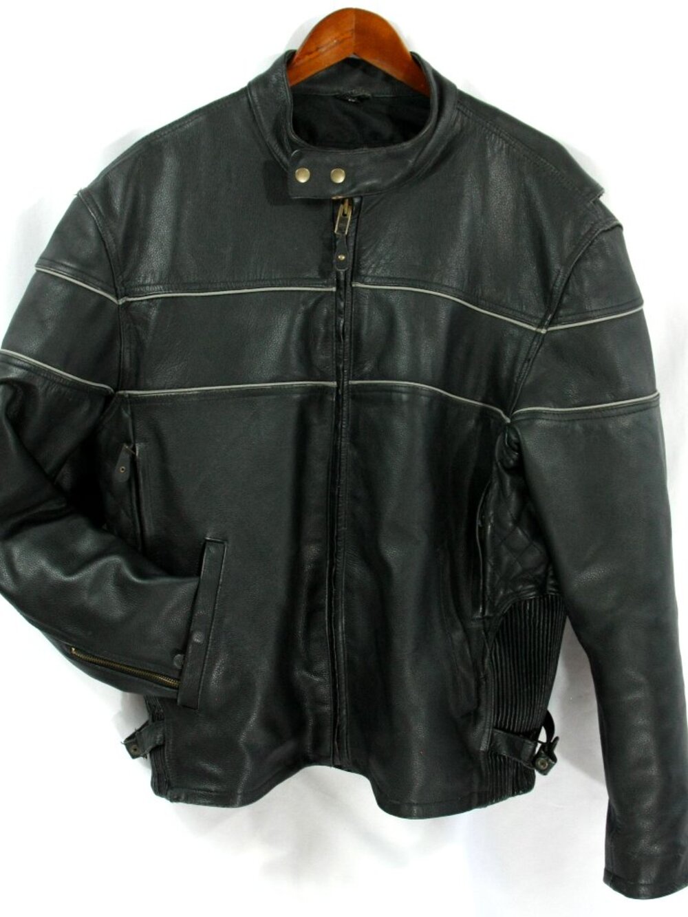 USA Bikers Dream Apparel Mens Black Leather Full Zip Moto Motorcycle Jacket 48